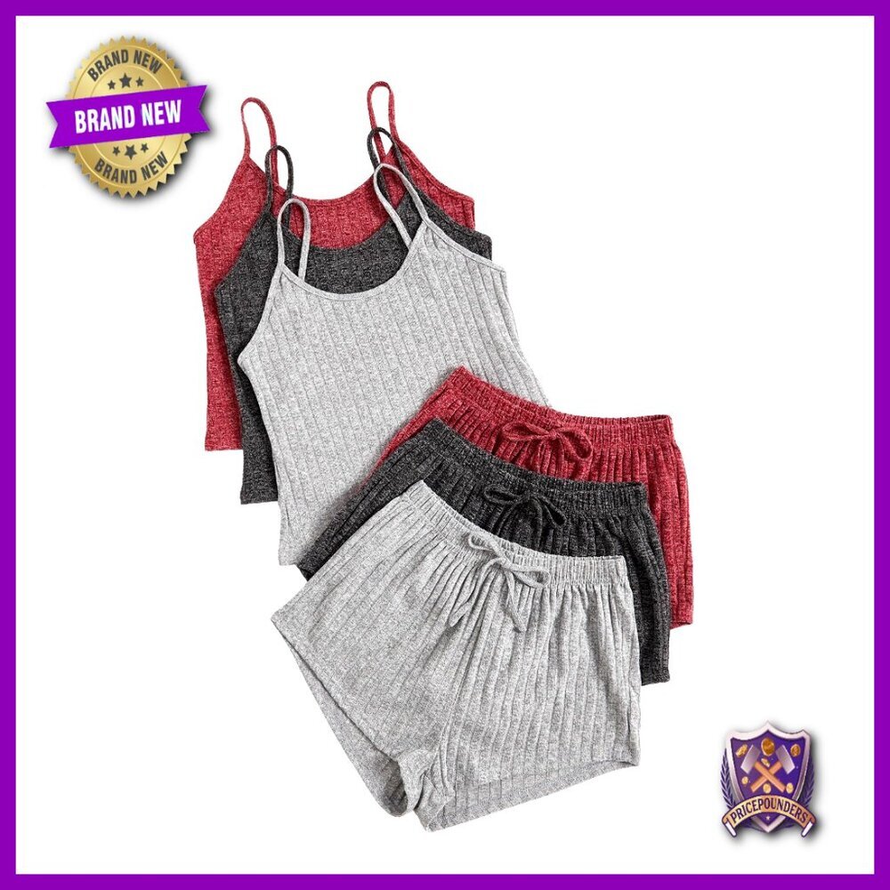 Medium Ribbed Pajama Set Sleeveless Crop Top Shorts Lounge Sleepwear